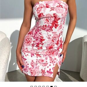 Beginning Boutique Pink Floral Strapless Mini Dress